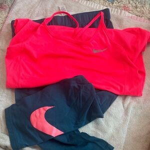 Nike Neon Pink Sports Tank and Navy Leggings